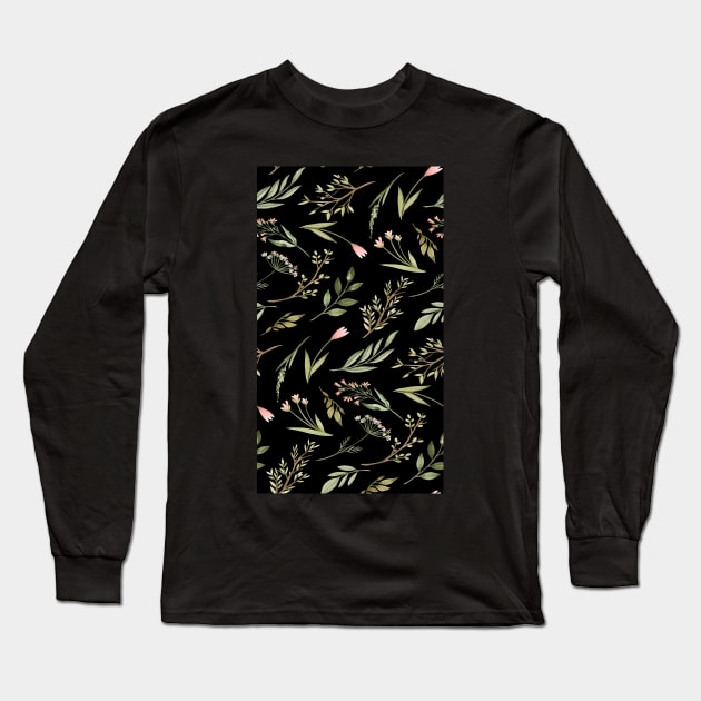 Black Wildflowers Celestes Studio© Long Sleeve T-Shirt by CelestesStudio